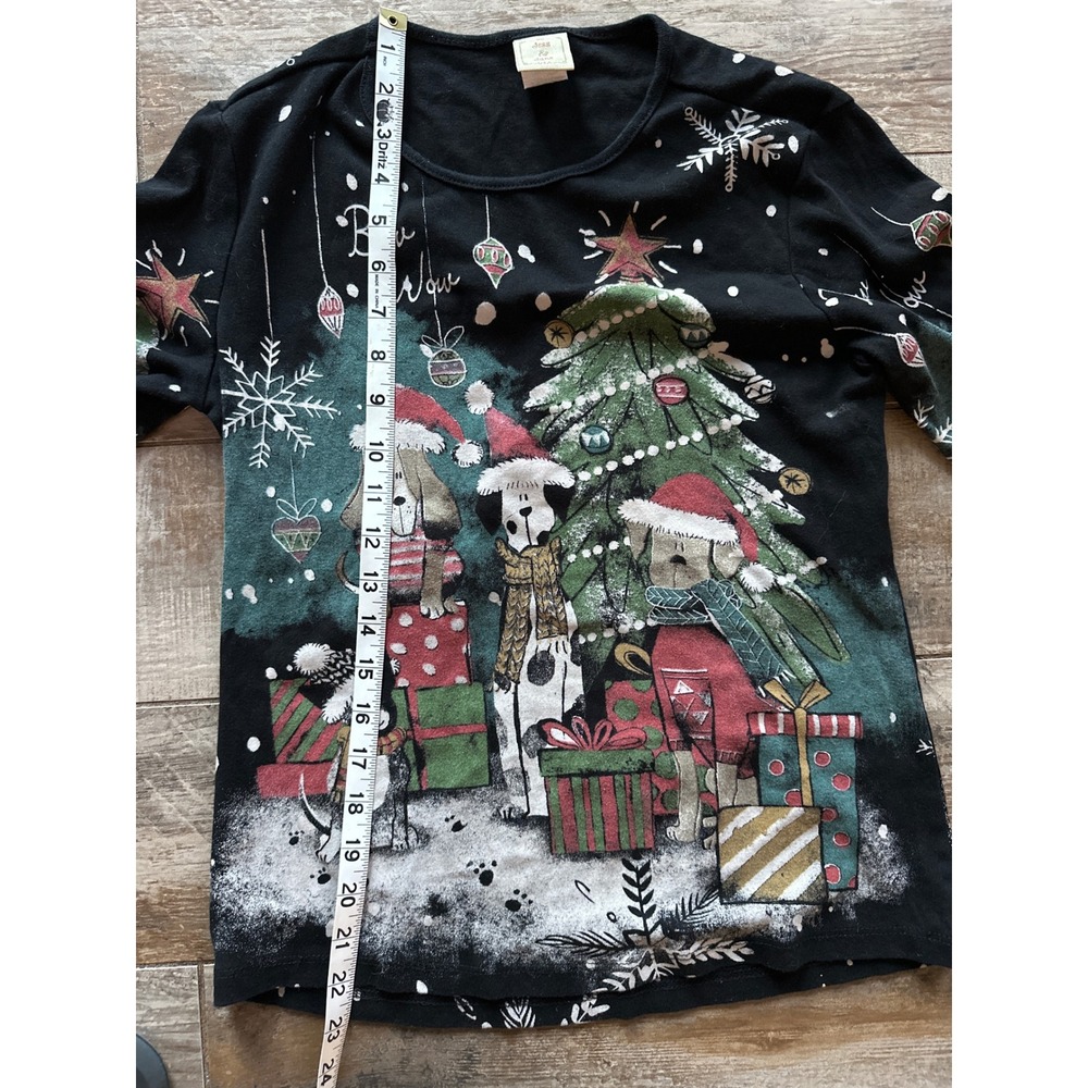 Jess & Jane Feliz Navidad Womens Christmas Print Cotton Top ABSTRACT PRINT Sm - Picture 8 of 10